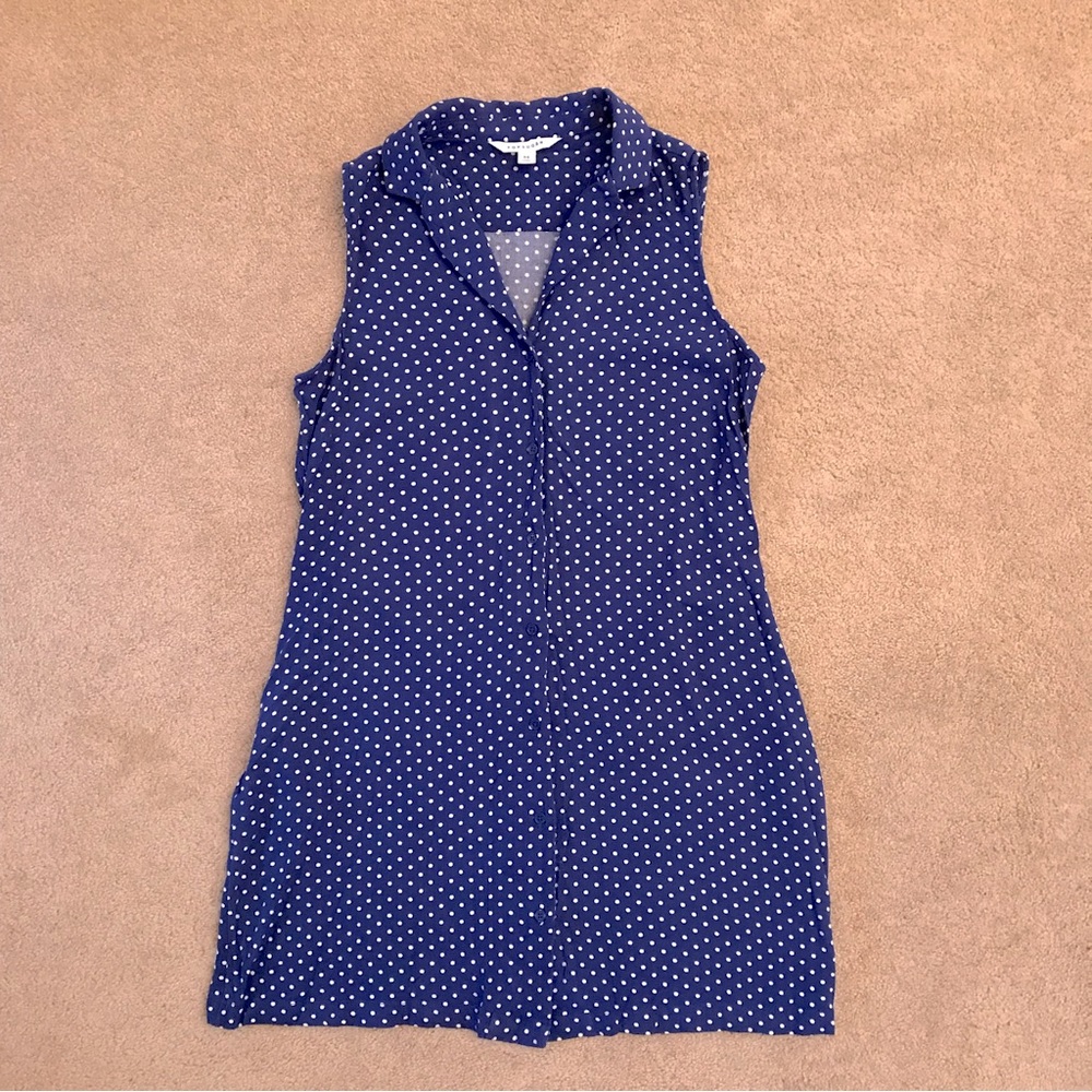 Popsugar Blue Sleeveless Tunic Button Down Top Size M White Polka Dot